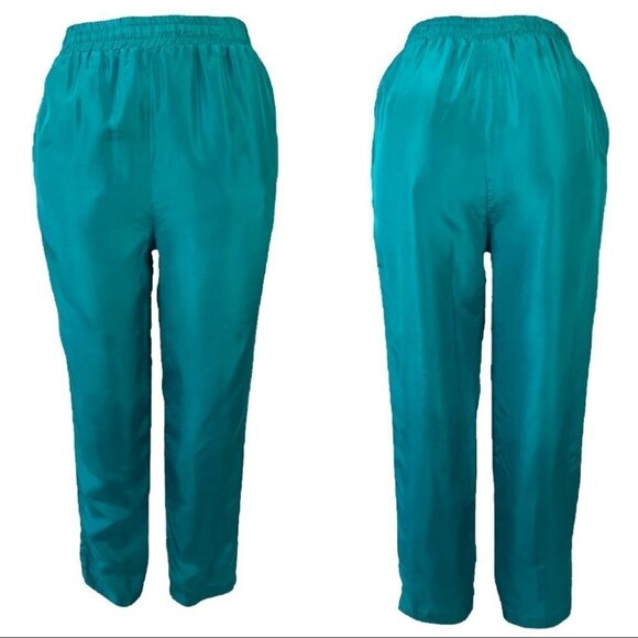 SECOND WIND VINTAGE SILK PANT LINED ELASTIC WAISTBAND HIGH RISE TROUSER WOMEN 10 - Picture 1 of 16